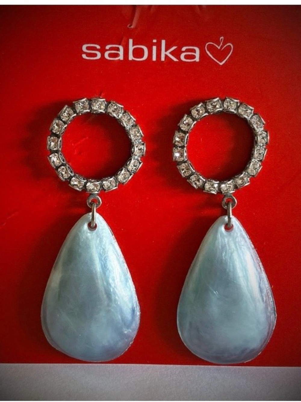 Sabika Silver Crystal Circle Earrings with Pale Blue Teardrops